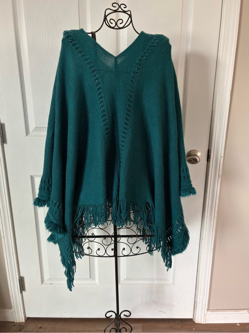 Y2K Style Boho Whimsy Teal Blue Poncho One Size